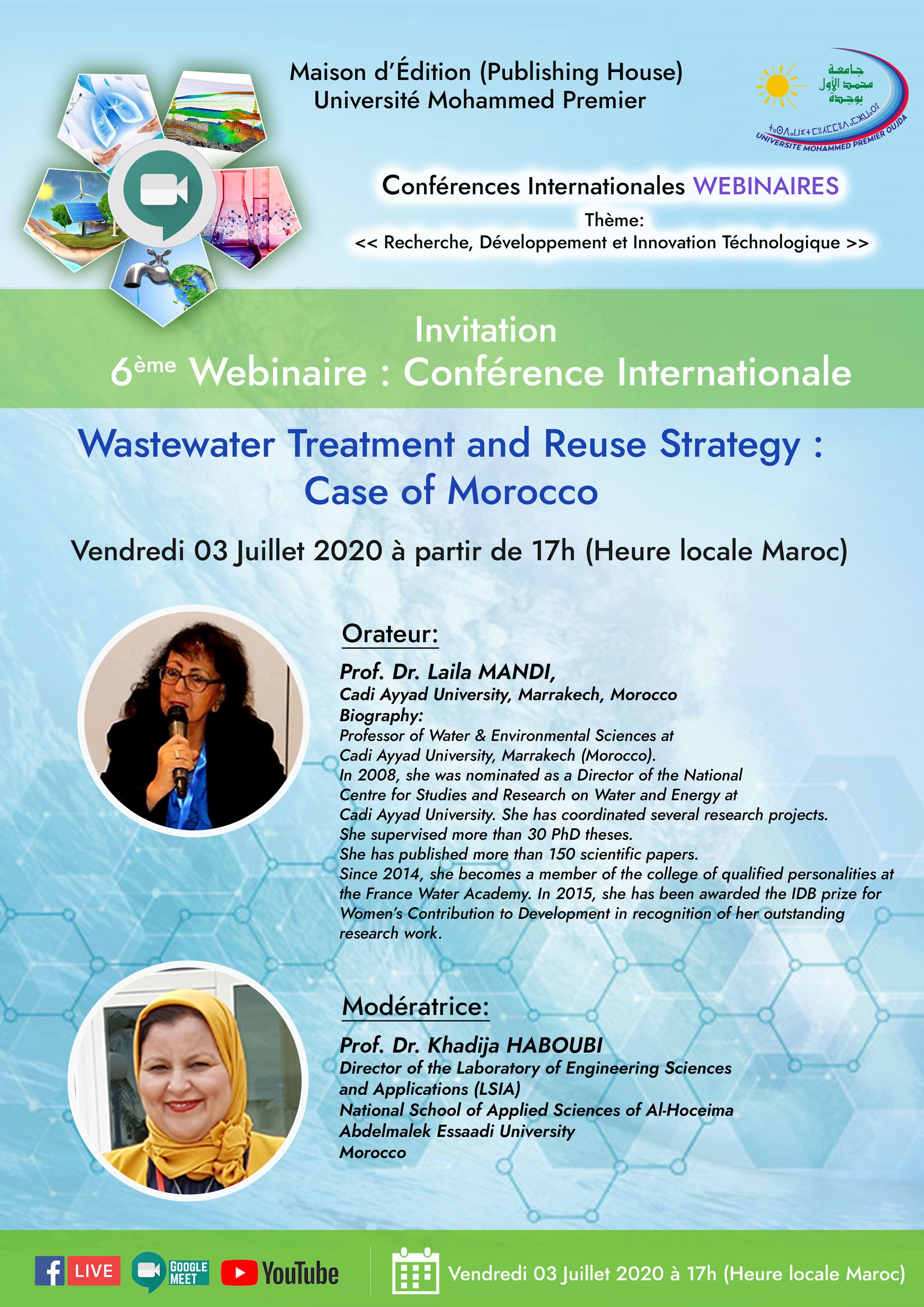 6ème Webinaire Conférence Internationale  Sous le thème :  «Wastewater Treatment and Reuse Strategy : Case of Morocco»